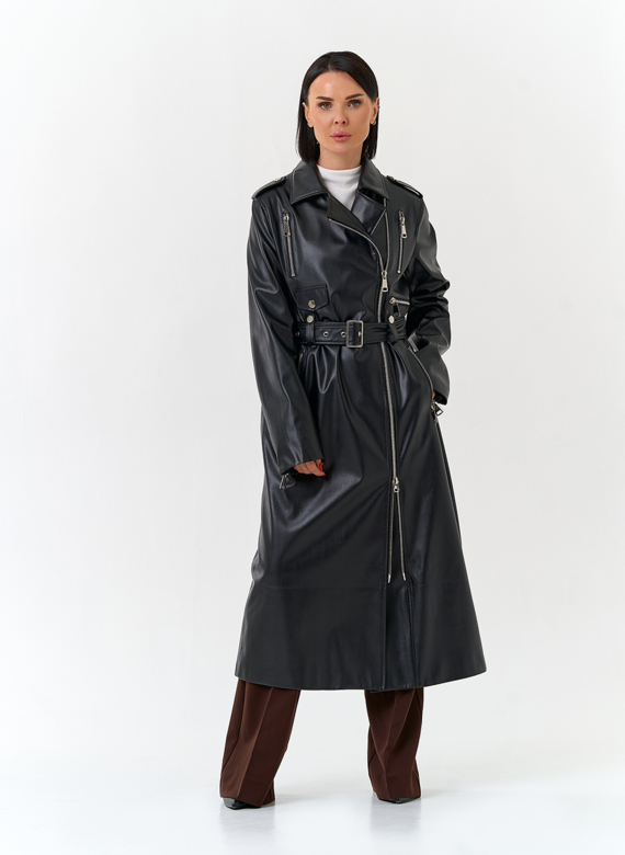 Женский длинный плащ из эко кожи 