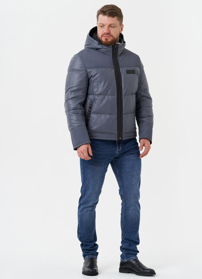 Пуховик из натуральной кожи с капюшоном модель № 28578 универмаг малина