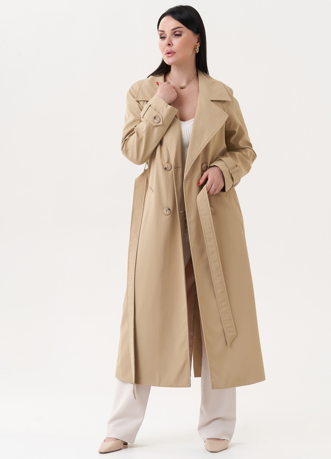 Плащ бежевого цвета с английским воротником модель № 27217 в кредит