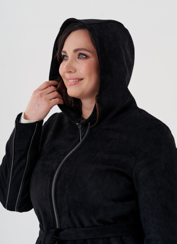 Полупальто из эко замши на утеплителе с капюшоном