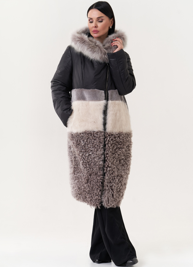 Комбинированный пуховик с овчиной модель № 26911 универмаг малина