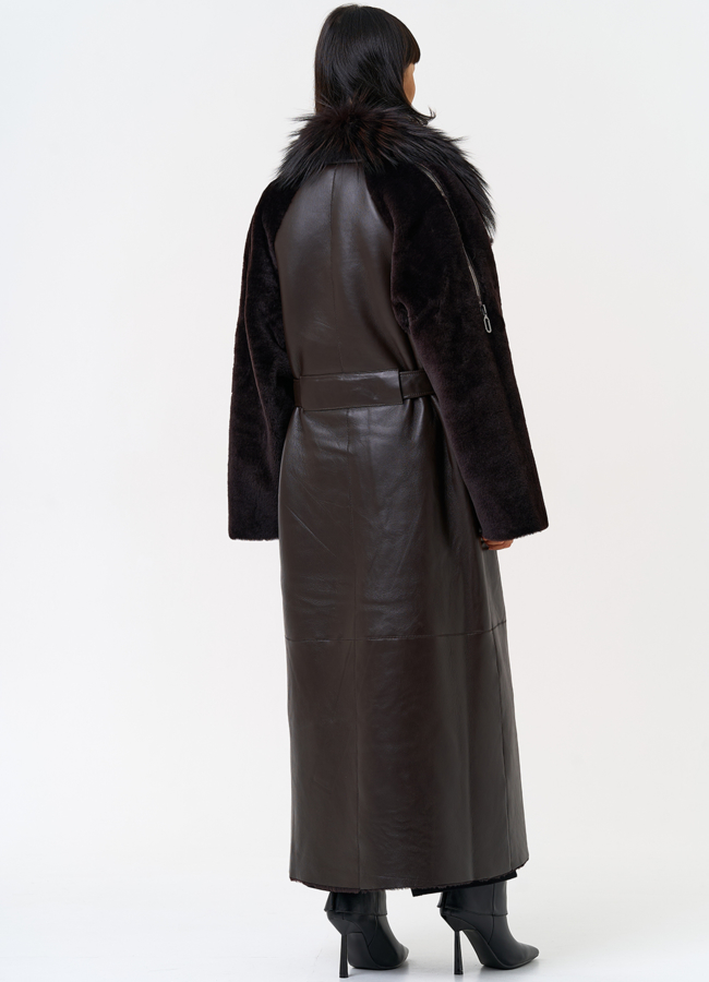 Женская натуральная дубленка с воротником из меха лисы модель № 31609 универмаг малина