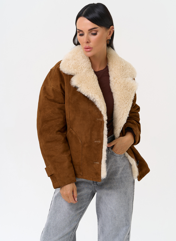 Пуховик из натуральной замши с мехом