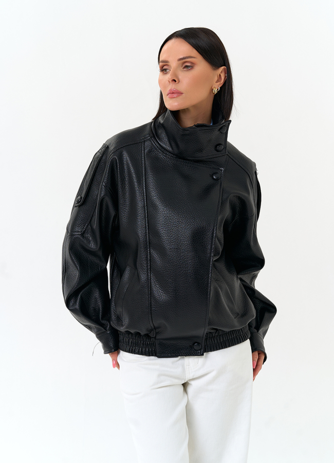 Женская куртка из эко кожи с воротником стойкой модель № 33143 в рассрочку