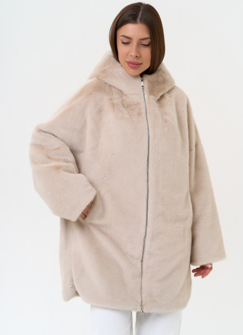 Женская шуба из экомеха с капюшоном