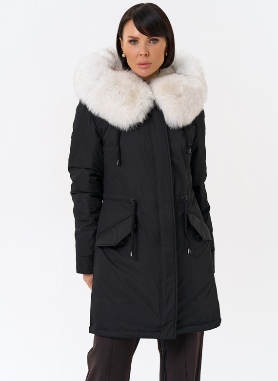 Женская парка с капюшоном из меха песца