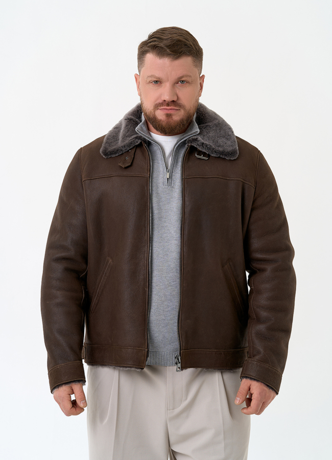 Мужская натуральная дубленка модель № 31858 меха малина