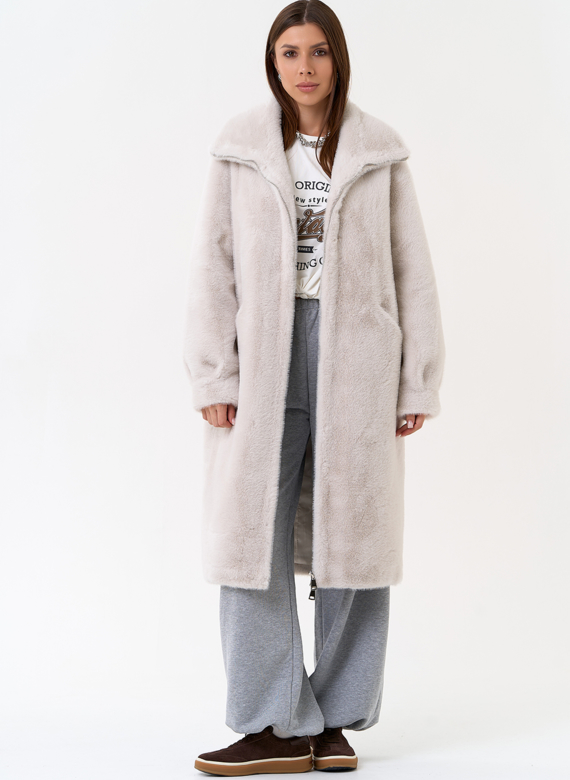 Женская шуба из эко меха с воротником стойкой