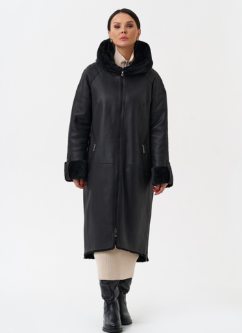 Натуральная дубленка с капюшоном