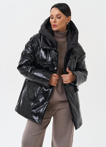 Куртка женская из эко кожи с капюшоном