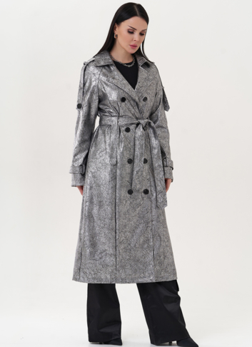 Плащ из эко кожи под серебро