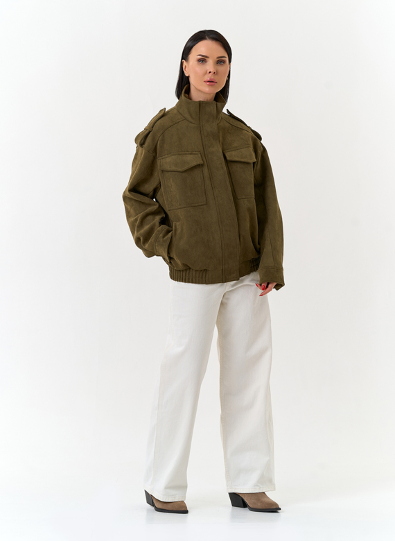 Женская куртка бомбер из эко замши