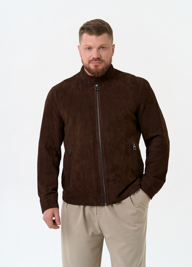 Мужская куртка из натуральной замши модель № 32897 меха малина