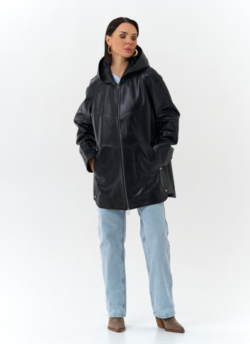 Женская куртка из натуральной кожи с капюшоном