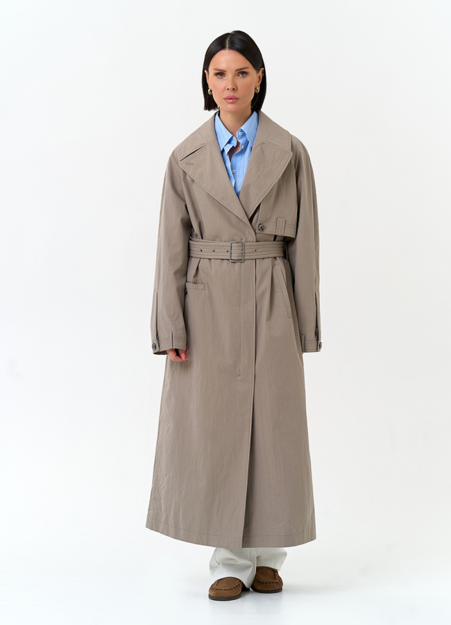 Женский длинный плащ с поясом модель № 33195 универмаг малина