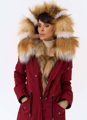 Женская парка с капюшоном из меха рыжей лисы