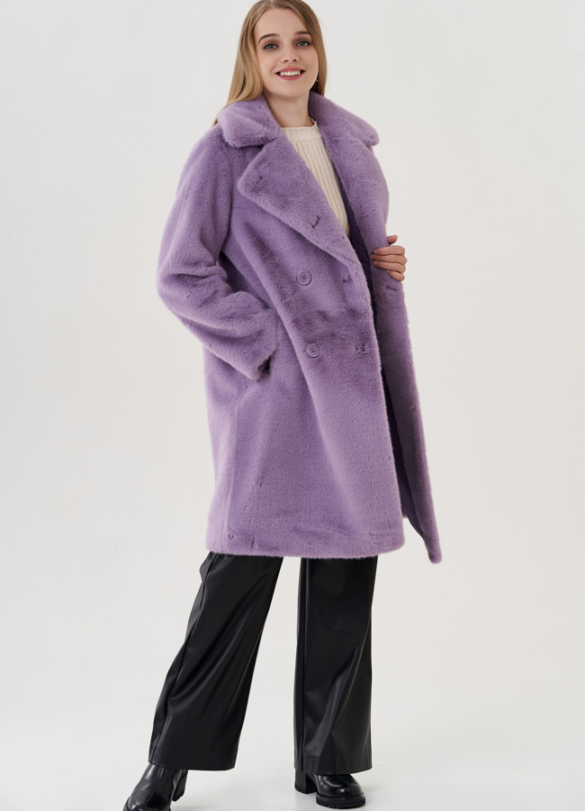 Женское пальто из эко меха на пуговицах модель № 25741 универмаг малина