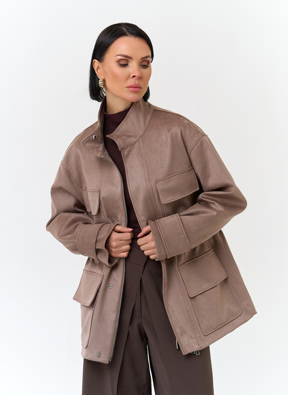 Женская куртка парка из эко замши 