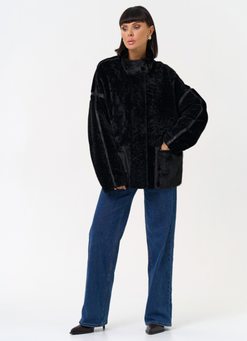 Женская двухсторонняя дубленка с воротником стойкой