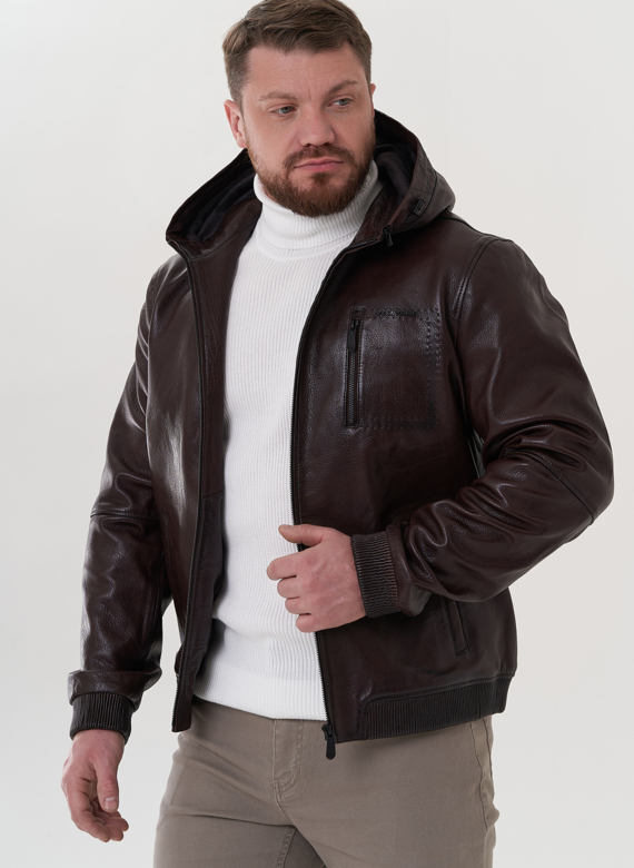 Куртка с капюшоном из натуральной кожи