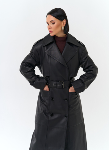 Женский плащ из натуральной кожи с поясом