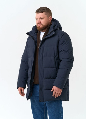 Мужской удлиненный пуховик с капюшоном фото