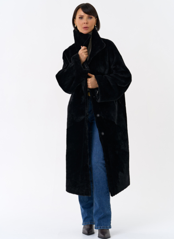 Женская натуральная дубленка черного цвета
