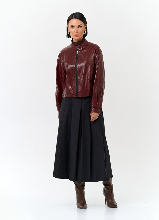 Куртка из натуральной кожи бордового цвета модель № 32845 в рассрочку