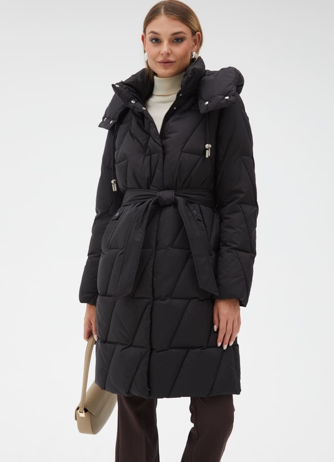 Женский пуховик с поясом модель № 31132 меха малина