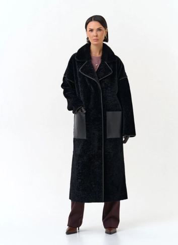 Женская двухсторонняя дубленка с английским воротником фото