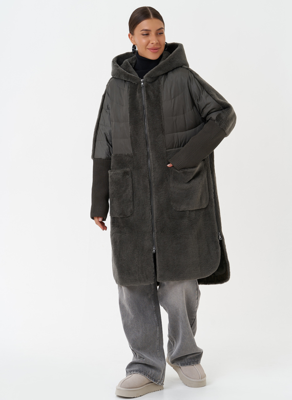 Женское утепленное пальто с капюшоном
