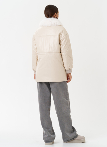 Пуховик из эко кожи с мехом песца