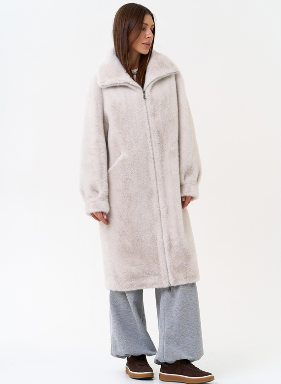 Женская шуба из эко меха с воротником стойкой