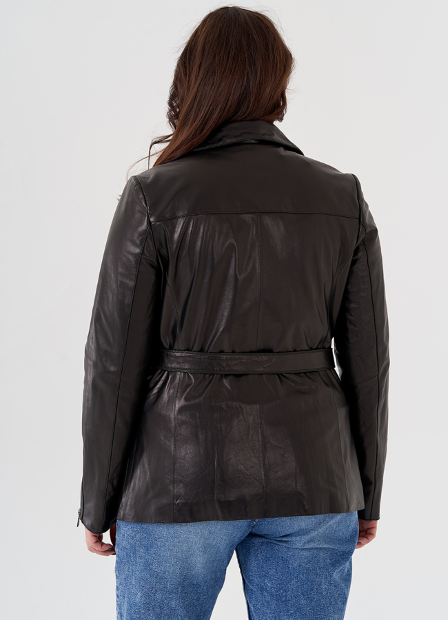 Женская кожаная куртка с поясом модель № 24093 в кредит