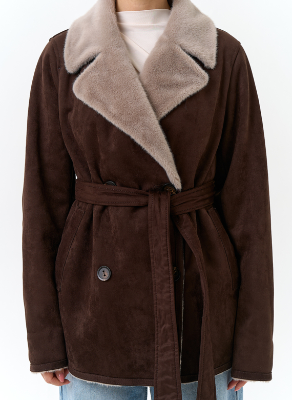 Женская двухсторонняя дубленка из эко замши