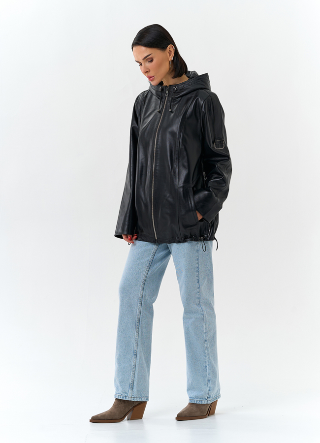 Женская куртка из натуральной кожи с капюшоном модель № 32875 универмаг малина