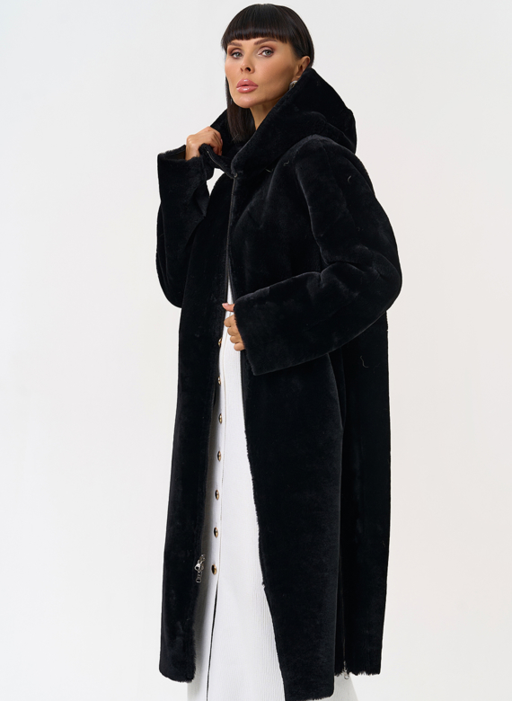 Натуральная двухсторонняя дубленка с капюшоном