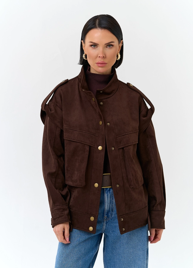 Женская куртка из эко замши модель № 32785 меха малина