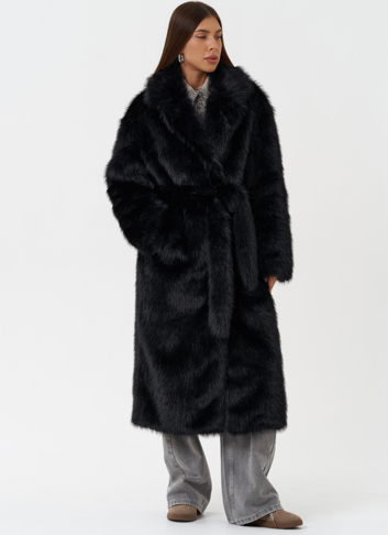 Длинное пальто из эко меха под песца