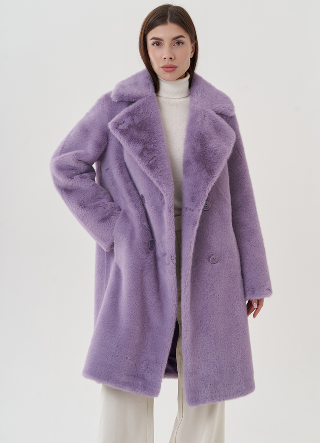 Женское пальто из эко меха на пуговицах модель № 25741 универмаг малина