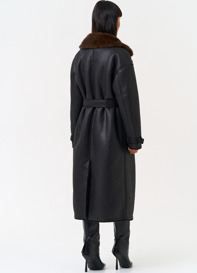 фото Женская дубленка из эко замши с английским воротником модель № 31507