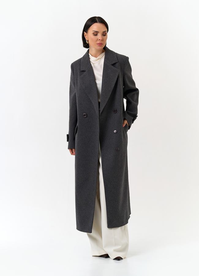 Женское длинное пальто с поясом модель № 32813 универмаг малина