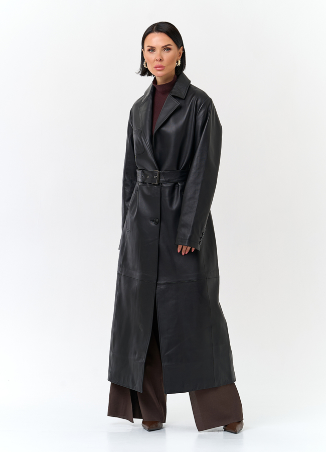 Женский длинный плащ из натуральной кожи модель № 32902 универмаг малина