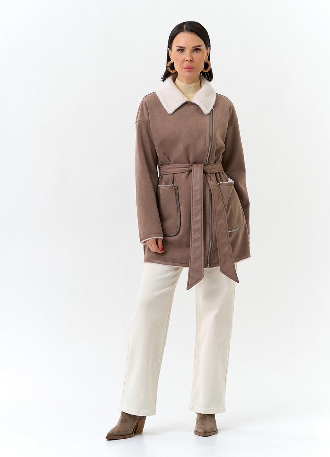 Женская дубленка из эко замши модель № 32689 в кредит