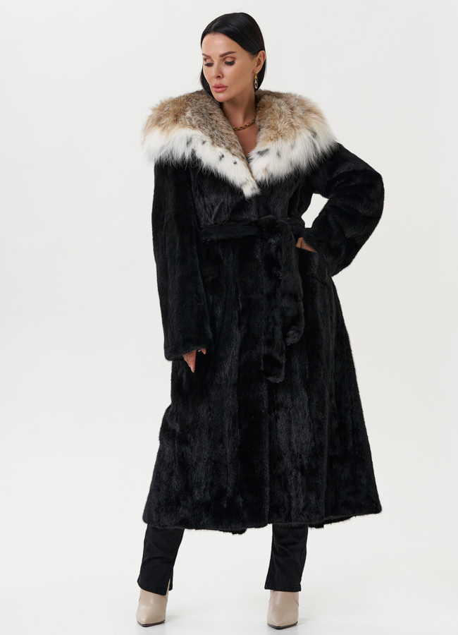 Норковая шуба с капюшоном из меха рыси модель № 31342 универмаг малина