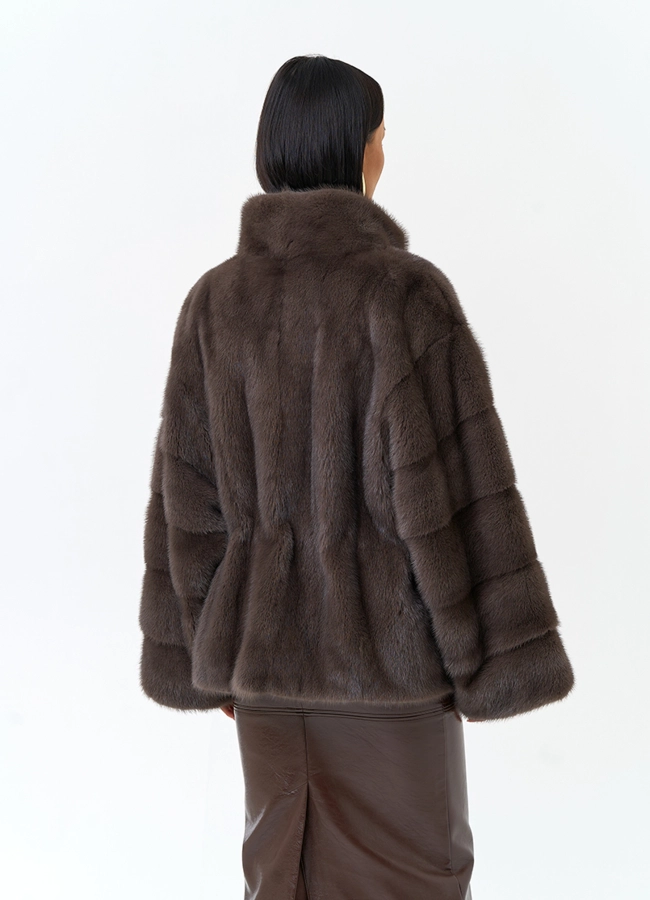 фото Шуба из меха норки с воротником стойкой модель № 34293 фото