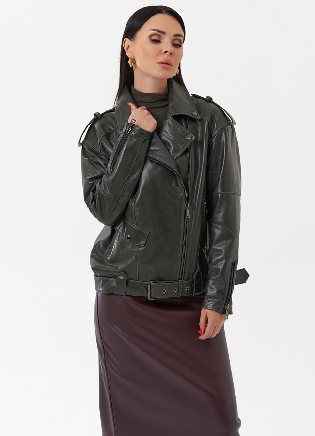 Косуха зеленая женская модель № 77877 меха малина