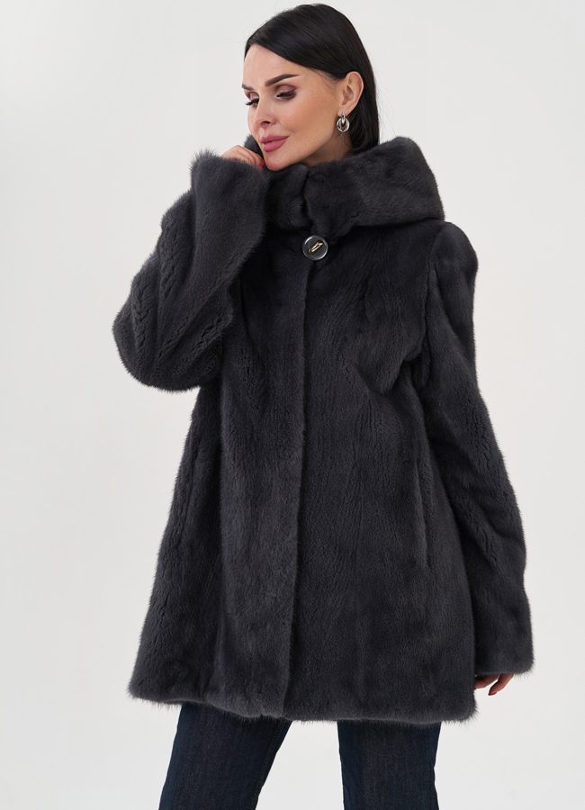 Шуба из норки в цвете графит модель № 31328 универмаг малина