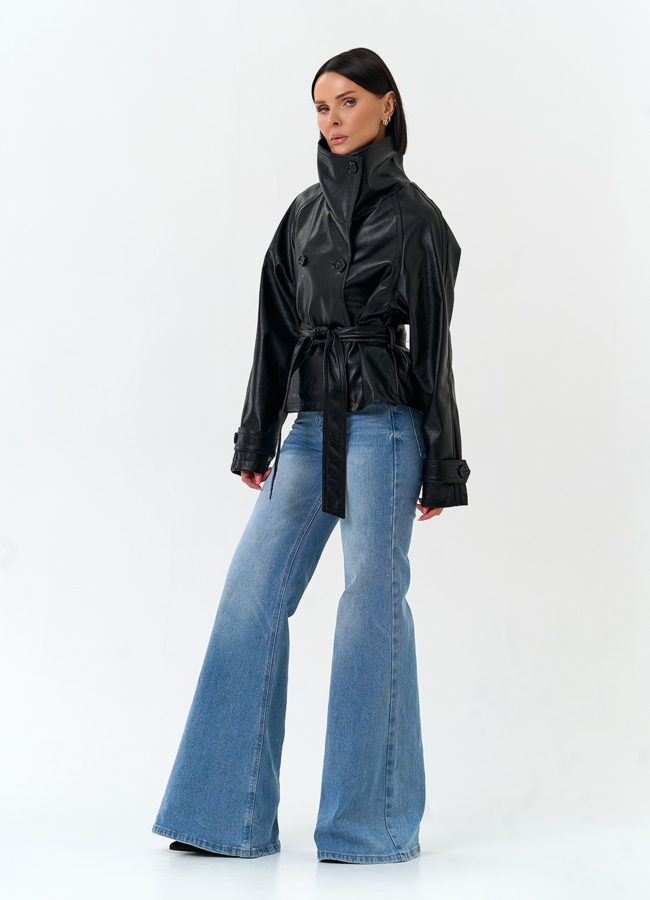 Женская куртка из эко кожи с поясом модель № 33145 в рассрочку