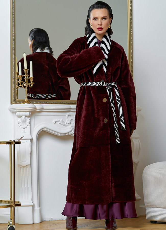 Двусторонняя женская дубленка из овчины SATINO модель № 31398 меха малина